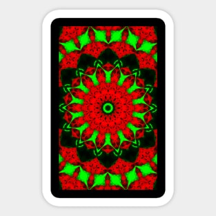 Stylized red flower on a green background. Sticker